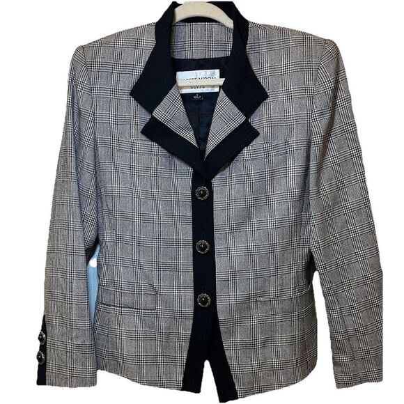 Albert Nipon Womens Jacket Blazer Size 6 Black White Plaid - Picture 1 of 6